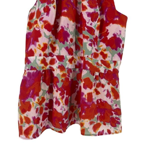 Beth Bowley Top Silk Floral Halter Womens Size 4 High Neck Bow Peplum Resort Red - Picture 3 of 9
